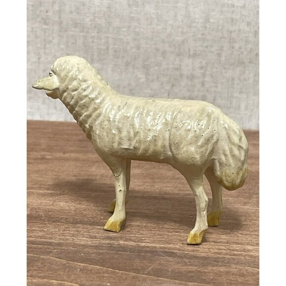 Antique German Putz Nativity Lamb Composition Crèche Figure 3 In Grazing Small - Picture 3 of 7
